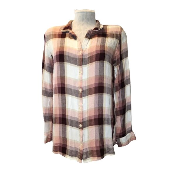 Thread & Supply Deep Cranberry Holly Plaid Flannel Button Front Shirt Size M - Picture 1 of 7